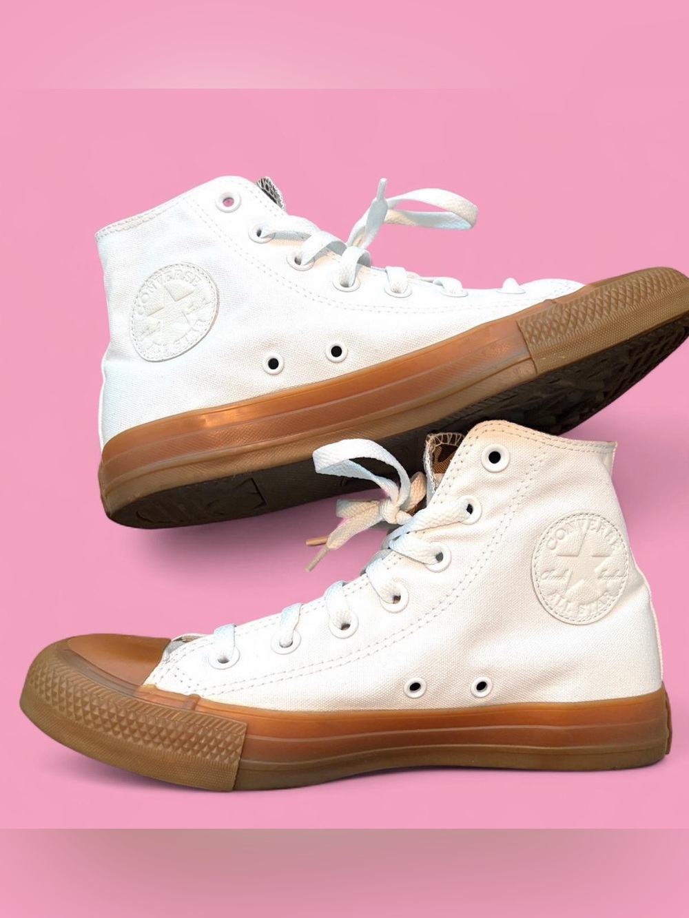White High Top Converse w/Gum Sole & Camo lining